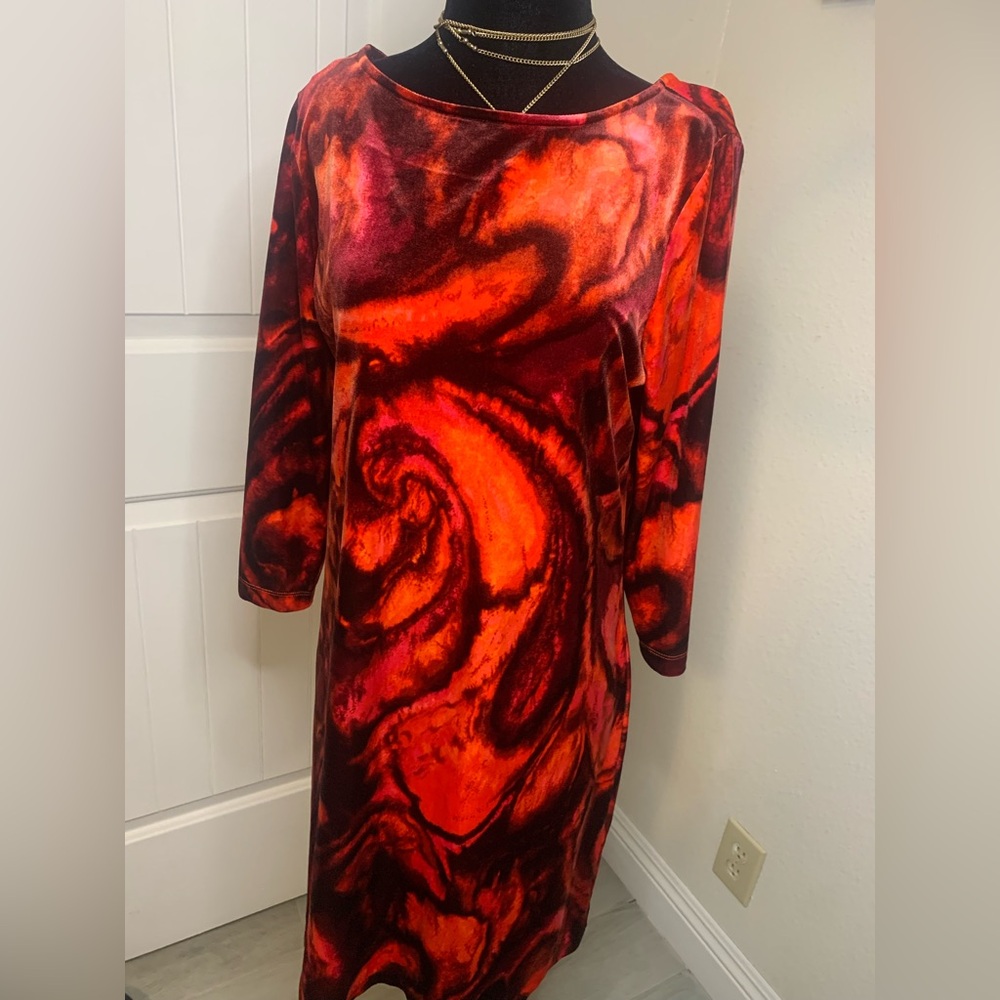 Isaac Mizrahi Vibrant Red and Black Long Sleeve Dress
